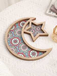 Plateau en bois peint avec motif de lune et d'étoile, plateau de Ramadan, Eid Mubarak, motif arabesque islamique, assiette à nourriture, cadeau de fête pour la maison, plateau de service pour les collations - Product Image 4