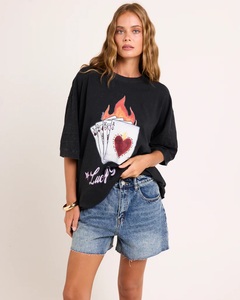 Camiseta Holgada de Verano para Mujer, Estilo Urbano Ecológico, con Hombros Caídos, Estampado Gráfico en la Parte Delantera y Trasera - Product Image 1