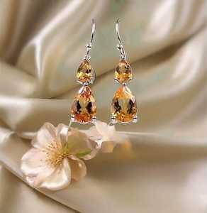 ต่างหูพลอยซิทริน เงินแท้ 925 ทำมือ เครื่องประดับพลอยประจำเดือนพฤศจิกายน ของขวัญสำหรับผู้หญิง - Product Image 6