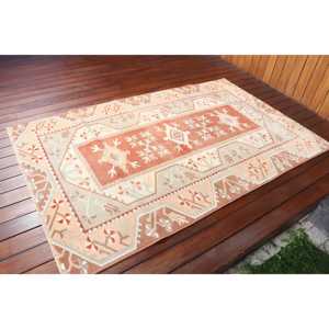 Tapis vintage, tapis d'appoint 3,9x6,1 pieds, tapis en laine orange et gris - Product Image 2