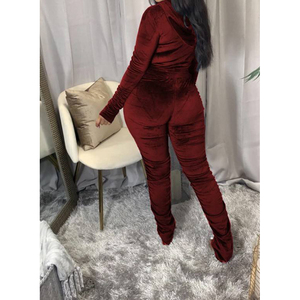 Top corto de lana sexy para mujer y pantalones apilados sólidos de manga larga, conjunto de chándal para correr de 2 piezas para verano - Product Image 4