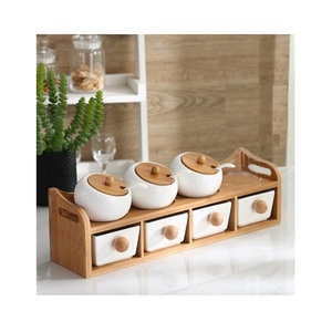 Lot de 4 boîtes design pour fruits secs en marbre avec plateau en bois, différentes tailles, conteneurs de stockage pour sucre, café et thé d'Inde - Product Image 3