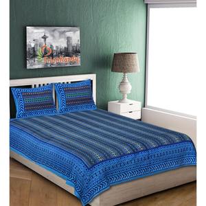 Juego de Sábanas Dobles de Algodón Kantha Azul, Hechas a Mano, 240 Hilos, con 2 Fundas de Almohada, 100% Algodón para Uso Doméstico (AKDB1002) - Product Image 1