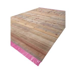 Manchaha Beige & <b>Brown</b> Hand Knotted <b>Wool</b> & Bamboo Silk Rugs-Les-2336 Striped Rectangle for Bedroom and Hallway for Home Use - Product Image 1