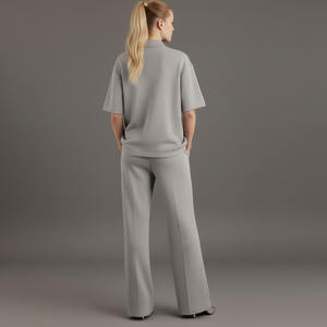 Conjunto de Sudadera de Manga Corta Tejida Personalizada para Mujer con Patrón de Letras y Logotipo Frontal Ecológico - Product Image 6