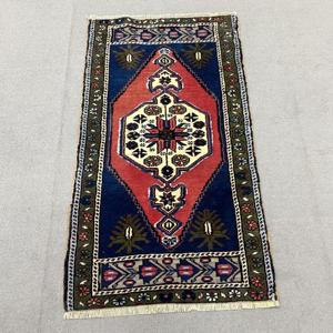 พรมวินเทจตุรกี ขนาด 1.9x3.6 ฟุต (59x110 ซม.) พรมขนสัตว์สีน้ำเงิน - Product Image 1