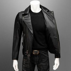 Chaqueta de cuero negro de otoño para hombre estilo Punk de talla grande 6XL piel de vaca Natural Slim Fit motocicleta abrigo de cuero genuino - Product Image 5