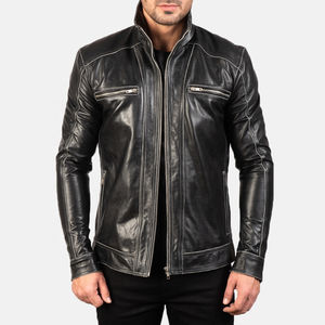 Blouson de moto personnalisé noir brillant pour hommes avec patch, fermeture éclair fonctionnelle, veste en cuir pour hommes, meilleure taille OEM - Product Image 2