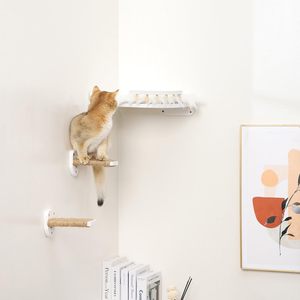 3-in-1 White Classic Luxury <b>Cat</b> <b>Furniture</b> Set Sisal Wood <b>Wall</b>-mounted Climbing Hemp Rope Shelves Perches Includes Scratching - Product Image 5
