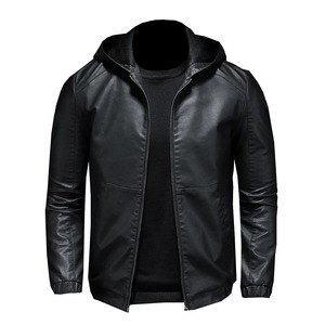 Chaqueta de moto informal 2024 para hombre, chaquetas de cuero a la moda para invierno y otoño, prendas de vestir cálidas con capucha para hombre, ropa de lana - Product Image 1