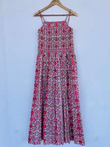 Robe longue imprimée florale antique 100% coton excellente qualité pour un usage régulier décontracté encolure Henley cravates longues naturelles - Product Image 3