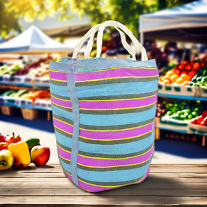 Contenedor de almacenamiento de nylon reciclado Bolsa redonda Patrón personalizado Reciclado Plástico de polipropileno sostenible Hecho India-Bolsas de nylon a granel - Product Image 2