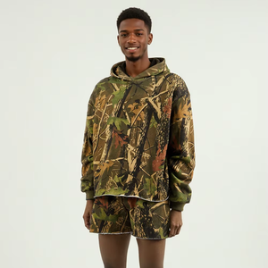 Cotton <b>Camo</b> Stylish Mens <b>Shorts</b> Sets OEM Oversized Design Breathable Baggy Fit Hoodie Set - Product Image 4