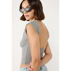 Blusa de Mujer sin Espalda, Informal, Corta por Delante, con Logotipo Personalizado y Decoración de Borlas, Otoño, Spandex, Tallas XS a XL - Product Image 5