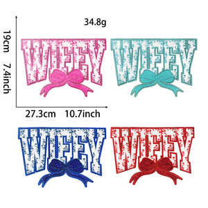 New Stock Big Size 10.7inch/27.3cm Iron on Chenille Sequin Mixed Broderie Chenille Patch <strong>Wifey</strong> Bow Patch - Product Image 2
