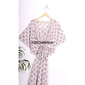 Summer Women's Boho Floral Cotton Kaftan <b>Dress</b> Casual Evening Party <b>Long</b> Maxi Washable Woven Design - Product Image 6