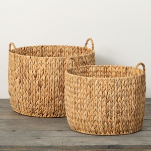 Sustainable natural woven <b>wicker</b> container <b>baskets</b> handmade round water hyacinth storage <b>baskets</b> - Product Image 1