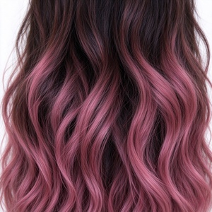Peluca de Cabello Sintético Largo y Ondulado en Degradado Rosa Oscuro para Mujer, Peluca Moderna con Color Degradado - Product Image 4