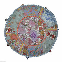 Housse de pouf ottoman décorative artisanale indienne en coton brodé traditionnel, patchwork vintage, mandala Kantha
