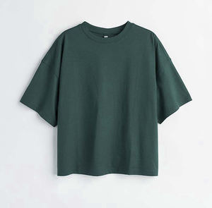 2025 T-shirt Boxy sur mesure T-shirt en jersey de coton doux lourd côtelé col rond épaules tombantes T-Shirt à manches larges - Product Image 2