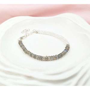Blue Labradorite & Moonstone Cuff <b>Bracelet</b> Gold and Rose Gold Plated Featuring Diamond and Pearl for Parties or Gifts - Product Image 4