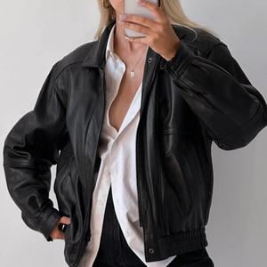 Nouveau élégant tenue décontracté couleur unie femmes veste en cuir fabrication meilleure qualité en cuir véritable femmes veste en cuir - Product Image 5