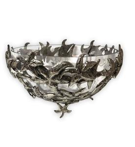 Plat ovale élégant en aluminium argenté avec détails de coquillages étoiles de mer, idéal pour salades et fruits lors de réceptions contemporaines - Product Image 2