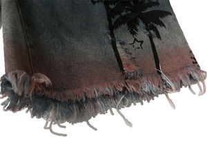 Pantalones cortos de mezclilla con dobladillo crudo teñido con degradado personalizado para hombre, diseño holgado y desgastado, Hojas de arce, hecho en Pakistán, talla 6XL, Fitness/malla informal - Product Image 5