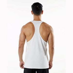 94% coton 6% Spandex coupe décontractée évacuation de la sueur, encolure basse respirante, dos nu blanc pour hommes, ourlet étagé - Product Image 2