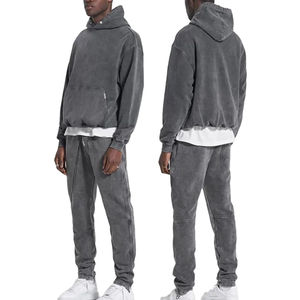 Sweat à capuche et pantalon de survêtement délavés à l'acide épais Survêtements délavés à l'acide unis Survêtements pour hommes - Product Image 2