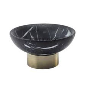 Tazón de forma redonda hecho en mármol de diseñador único blanco y negro de aspecto más moderno con base de metal chapado en oro de proveedor indio - Product Image 1