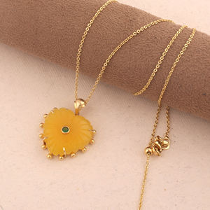 Heart carved yellow jade gemstone pendant handmade adjustable pendant necklace bezel charms carved pendant necklace - Product Image 4