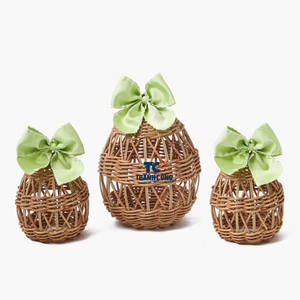 Décoration d'oeufs en rotin à bas prix pour les vacances de Pâques Oeuf tissé en rotin avec nœuds de selle verts - Product Image 3