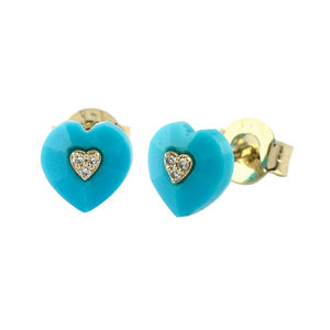 Nouvelle arrivée Boucles d'oreilles en or massif 14K turquoise et diamant Style classique Mariage de fiançailles ou cadeau de fête Plaqué or en 10K/18K - Product Image 1