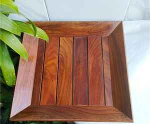 Finition naturelle en bois d'acacia Plateau de service en bois fait à la main Accessoires de cuisine classiques rectangulaires Vaisselle de service pour la fête - Product Image 4