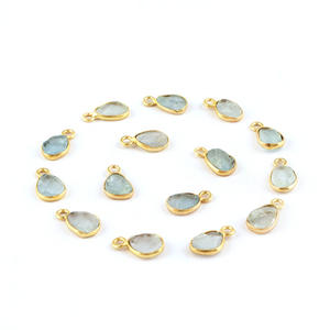 Conector de Aguamarina chapado en oro natural, suministro de fábrica, abalorio de bisel artesanal, fabricación de joyería - Product Image 3