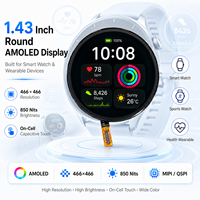 شاشة AMOLED دائرية 1.43 بوصة بدقة 466×466 وسطوع 850 نيت ونسبة تباين عالية 60,000:1 مع خاصية اللمس المدمجة وواجهة MIPI QSPI للساعات الذكية والأجهزة القابلة للارتداء