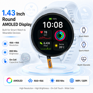 1.43 英寸圆形 AMOLED 显示屏 466x466 850 尼特 60,000:1 高对比度 On-Cell 触摸 MIPI QSPI OLED 屏幕，适用于智能手表可穿戴设备 - Product Image 2