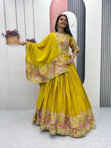 Lehenga choli สูงมีเส้นด้ายและลำดับการทำงานง่ายต่อการสวมใส่เสื้อเหมาะสำหรับ Sangeet และวันแต่งงาน - Product Image 5