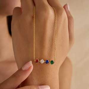 Delicado collar de piedra natal familiar 925 plata esterlina 14K chapado en oro joyería personalizada regalo para mamá y abuela - Product Image 5