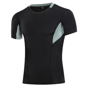 Camiseta de compresión deportiva ajustada para hombre, camiseta de manga corta de secado rápido que absorbe la humedad para Fitness y correr, patrón sólido - Product Image 4