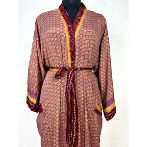 Recycled Vintage Silk Sari <b>Robe</b> Boho Floral Print Dressing Gown <b>Beach</b> Coverup or Bridesmaid Anniversary Gift - Product Image 2