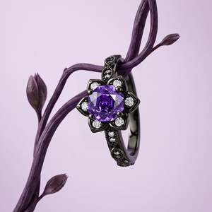 Jeulia Gothic Black Infinity <b>Ring</b> with Purple Rose Cut Flower Gemstone - Product Image 3