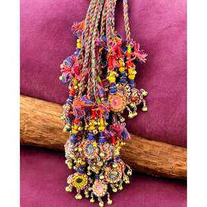 Cinturón de Danza del Vientre Estilo Gitano Banjara Tribal Vintage para Mujer, con Espejos, Campanas de Latón, Algodón y Seda, Estampado Vintage, para Uso Táctico - Product Image 6