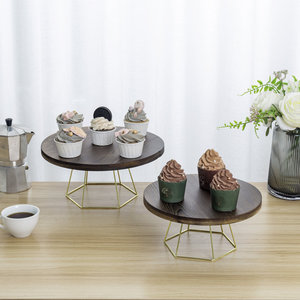 Trang Trí Nội Thất Keo Gỗ Phục Vụ Hội Đồng Quản Trị Torched Gỗ Kim Loại Món Tráng Miệng Hiển Thị Riser Với Torched Gỗ Kệ - Product Image 2