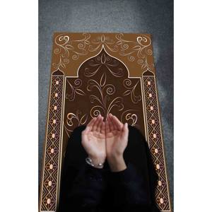 พรมละหมาดลายดอกไม้สีน้ำตาล: พรมสำหรับการละหมาดของชาวมุสลิม พรมพิมพ์ลาย พร้อมพรมขนนุ่ม - Product Image 2