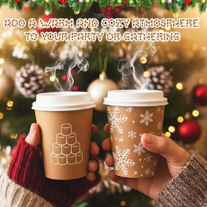 Vasos Desechables Biodegradables y Reciclables de PET/PLA para Bebidas Frías con Tapas Antiderrames, Libres de PFAS y BPA, Ecológicos, Navideños - Product Image 6