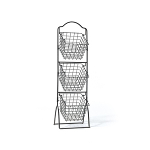 ตะกร้าเก็บของลวดเหล็ก 3 ชั้น ดีไซน์สวยงาม ชั้นวางผลไม้และผักโลหะรูปทรงตามสั่ง พร้อมเคลือบสีดำ คุณภาพดี ราคาสุดคุ้ม - Product Image 1