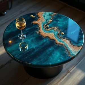 Plateau de table rond en résine de luxe design |   Surface polie artisanale pour tables à manger modernes, villas, hôtels et décoration intérieure - Product Image 4