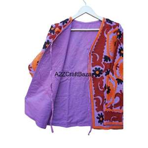 Nueva tendencia de las mujeres Floral bordado volantes Suzani bombardero chaqueta hecha a mano de punto acolchado invierno ecológico algodón rápido - Product Image 3